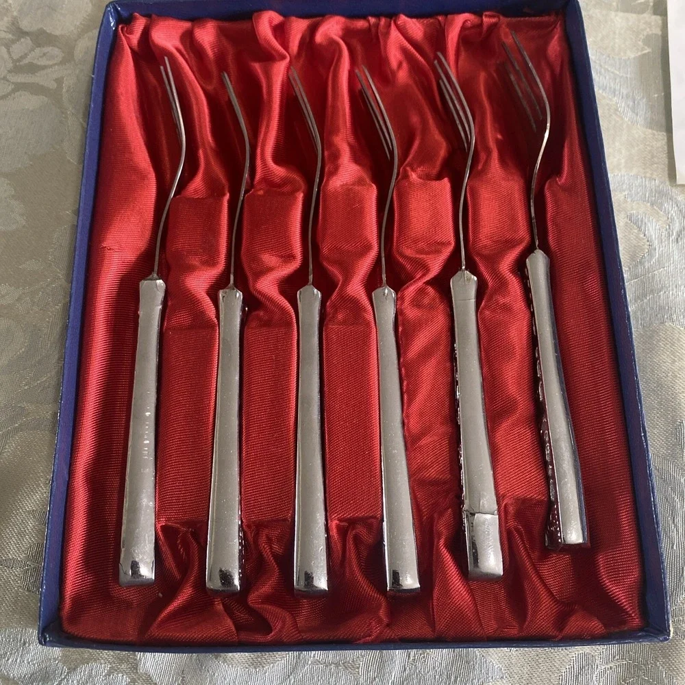 Vintage Israel Souvenir De-Lux‎ Pure Silver Plated boxed set of 6 Forks